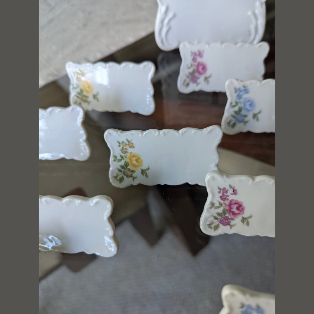 Vintage Porcelain Place Cards & Menu Set โ Floral Roses 13pcs (1970s Japan Style - Picture 5 of 14